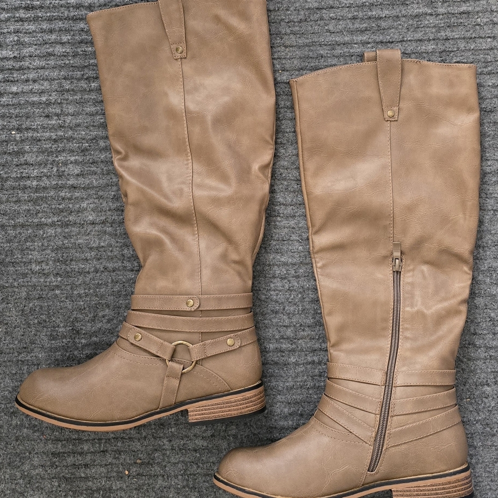 Journee Collection Walla Boot, Taupe Size 7.5  Stylish Tan Knee-High Boots